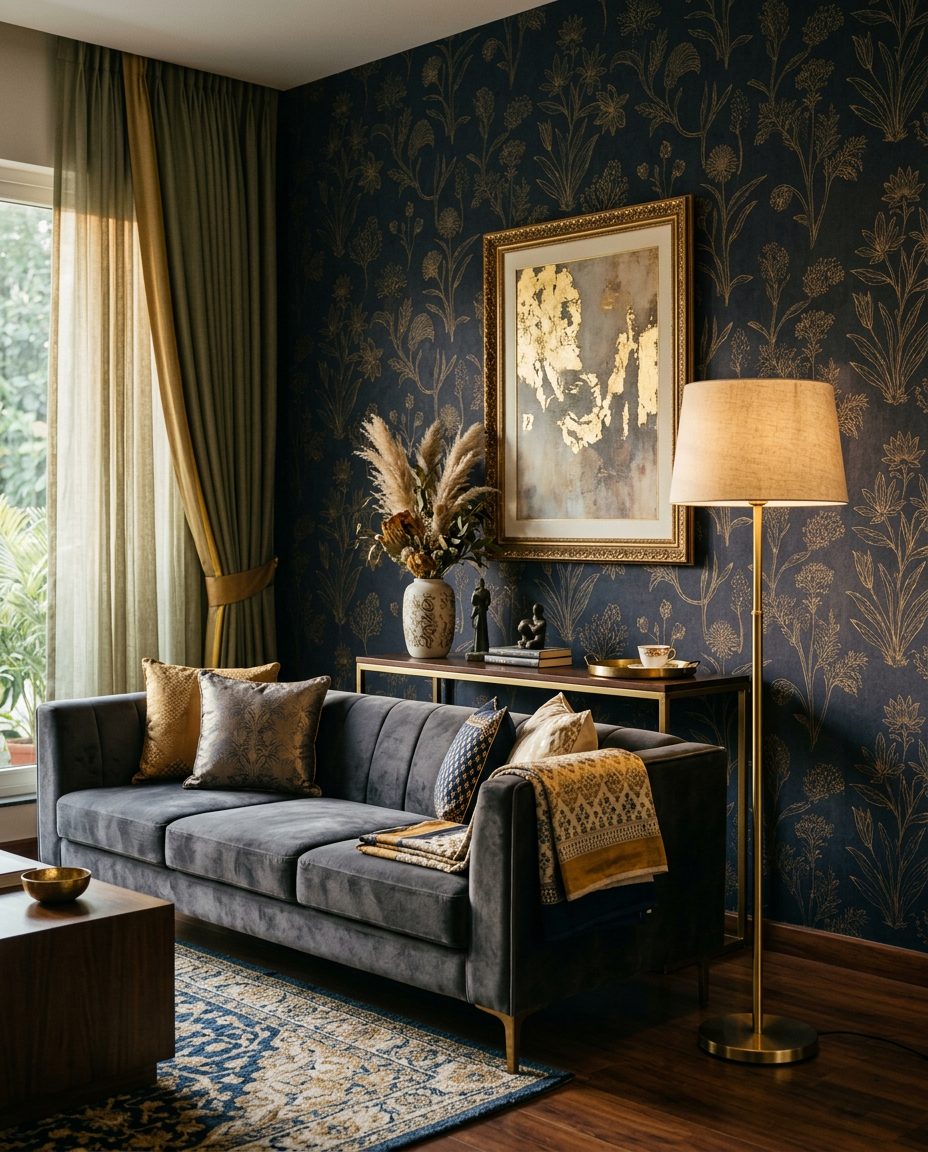 Designer living room interior by Nivāsa in Delhi